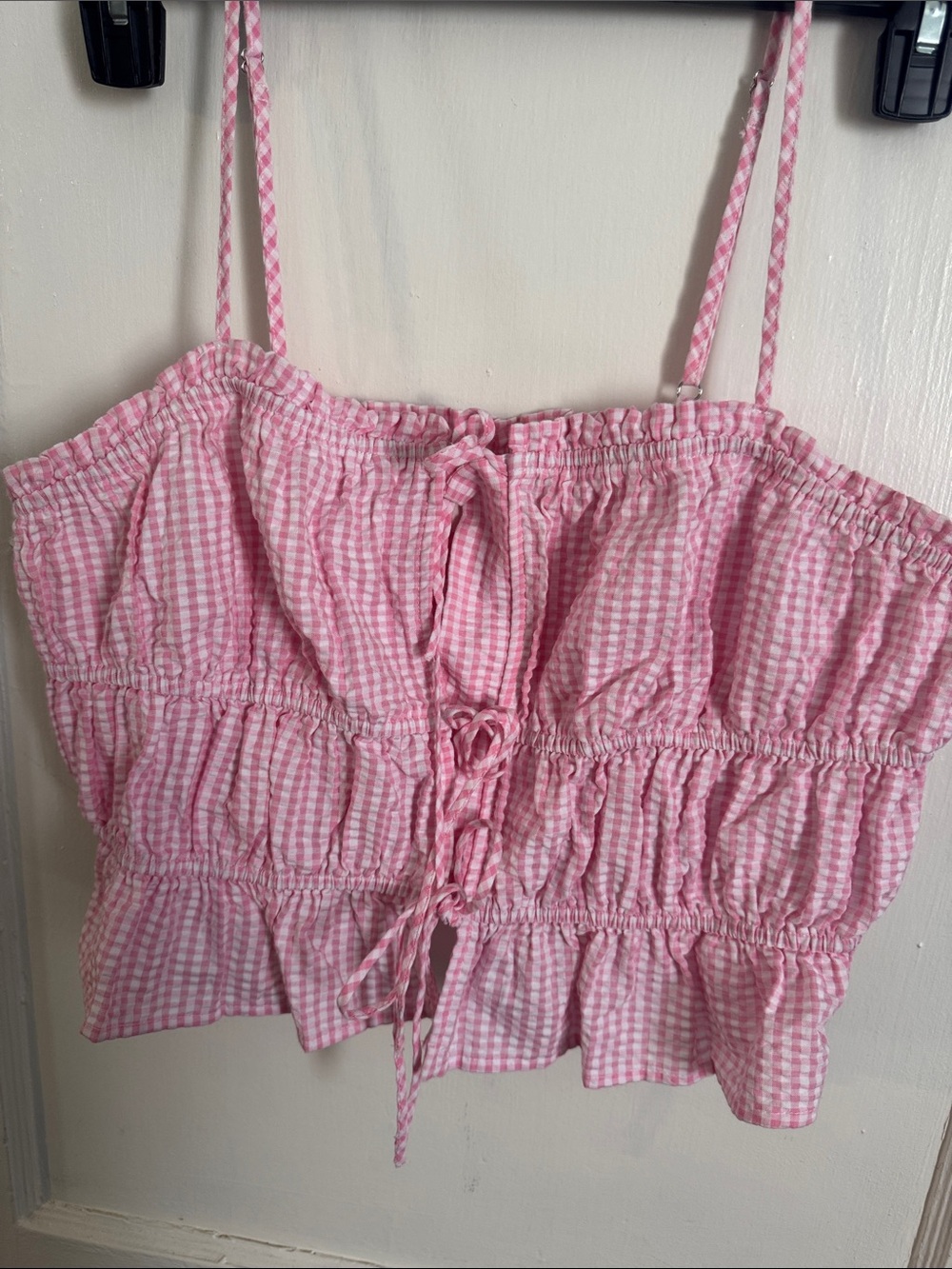 No Boundaries Pink Gingham Smocked Tie-Front Cami & Skirt Set